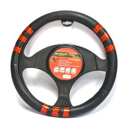 CUBRE VOLANTE NEGRO 3 LINEAS ROJO (38CM)