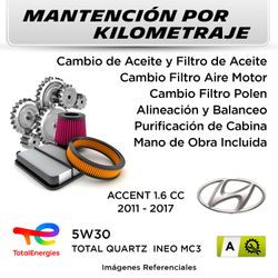 MANTENCIÓN POR KILOMETRAJE  HYUNDAI ACCENT 1.6CC  2011 - 2017 | SERVICIO TODO INCLUIDO - A KA01