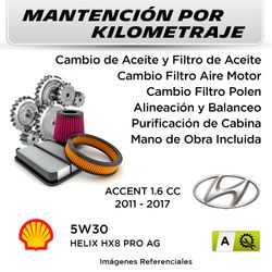 MANTENCIÓN POR KILOMETRAJE  HYUNDAI ACCENT 1.6CC  2011 - 2017 | SERVICIO TODO INCLUIDO - A KA02