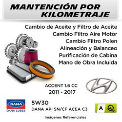 MANTENCIÓN POR KILOMETRAJE  HYUNDAI ACCENT 1.6CC  2011 - 2017 | SERVICIO TODO INCLUIDO - A KA04