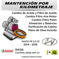 MANTENCIÓN POR KILOMETRAJE  HYUNDAI SANTA FE 2.2CC  2014 - 2018  | SERVICIO TODO INCLUIDO - A KA02