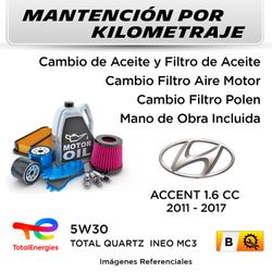 MANTENCIÓN POR KILOMETRAJE  HYUNDAI ACCENT 1.6CC  2011 - 2017 | SERVICIO TODO INCLUIDO - B KB01