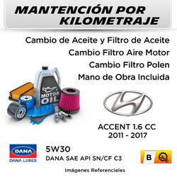 MANTENCIÓN POR KILOMETRAJE  HYUNDAI ACCENT 1.6CC  2011 - 2017 | SERVICIO TODO INCLUIDO - B KB04