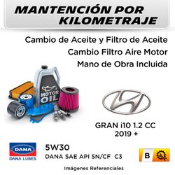 MANTENCIÓN POR KILOMETRAJE  HYUNDAI GRAN i10 1.2CC  2019 +  | SERVICIO TODO INCLUIDO - B MKB4