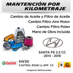 MANTENCIÓN POR KILOMETRAJE  HYUNDAI SANTA FE 2.2CC  2014 - 2018  | SERVICIO TODO INCLUIDO - B KB02