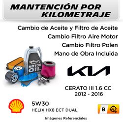 MANTENCIÓN POR KILOMETRAJE  KIA CERATO III 1.6CC  2012 - 2016  | SERVICIO TODO INCLUIDO - B KB02