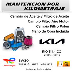 MANTENCIÓN POR KILOMETRAJE  KIA RIO 5 1.4CC  2015 - 2017  | SERVICIO TODO INCLUIDO - B KB01