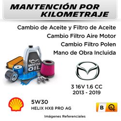 MANTENCIÓN POR KILOMETRAJE  MAZDA 3 16V 1.6CC  2013 - 2019  | SERVICIO TODO INCLUIDO - B B001