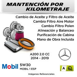 MANTENCIÓN POR KILOMETRAJE  MERCEDES A200 2.0CC  2014 - 2019  | SERVICIO TODO INCLUIDO - A A001