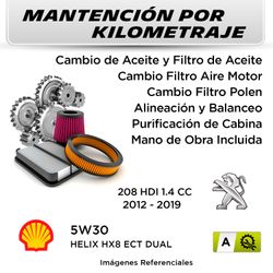 MANTENCIÓN POR KILOMETRAJE  PEUGEOT 208 HDI 1.4CC  2012 - 2019  | SERVICIO TODO INCLUIDO - A A002