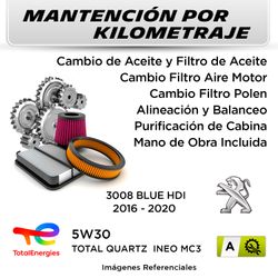 MANTENCIÓN POR KILOMETRAJE  PEUGEOT 3008 BLUE HDI  2016 - 2020  | SERVICIO TODO INCLUIDO - A KA01