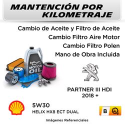 MANTENCIÓN POR KILOMETRAJE  PEUGEOT PARTNER III HDI  2018 +  | SERVICIO TODO INCLUIDO - B KB02