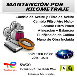 MANTENCIÓN POR KILOMETRAJE  SUBARU FORESTER 2.0CC  2013 - 2018  | SERVICIO TODO INCLUIDO - A KA02