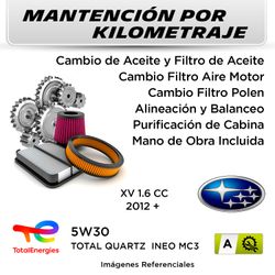 MANTENCIÓN POR KILOMETRAJE  SUBARU XV 1.6CC  2012 +  | SERVICIO TODO INCLUIDO - A A002