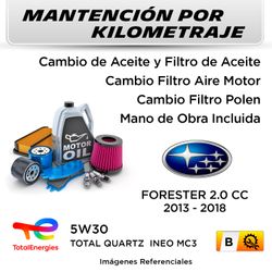 MANTENCIÓN POR KILOMETRAJE  SUBARU FORESTER 2.0CC  2013 - 2018  | SERVICIO TODO INCLUIDO - B KB02