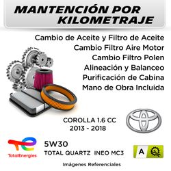 MANTENCIÓN POR KILOMETRAJE  TOYOTA COROLLA 1.6CC  2013 - 2018  | SERVICIO TODO INCLUIDO - A KA02