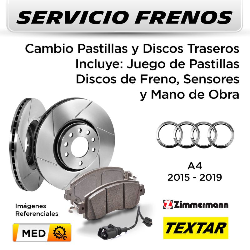 FRENOS---CAMBIO-PASTILLAS-Y-DISCOS-TRASEROS-AUDI-A4-2015-2019-|-INCL.-SENSOR--P.-TEXTAR---D.-ZIMMERMAN