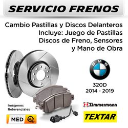 FRENOS - CAMBIO PASTILLAS Y DISCOS BMW 320D 2014 - 2019 - DELANTEROS | INCL. SENSOR P. TEXTAR - D. ZIMMERMAN - SERVICIO