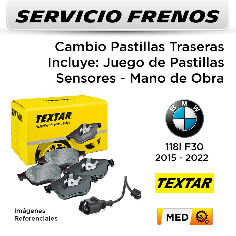 FRENOS---CAMBIO-PASTILLAS-BMW-118i-F30-1.6-2015---2022---TRASERAS-|-INCL.-SENSOR-PAST.-TEXTAR---SERVICIO