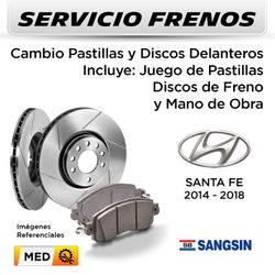 FRENOS - CAMBIO PASTILLAS Y DISCOS HYUNDAI SANTA FE CRDI 2014 - 2018 - DELANTEROS | DISC. PENFLEX - PAST. SANGSIN - SERVICIO