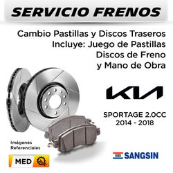 FRENOS - CAMBIO PASTILLAS Y DISCOS KIA SPORTAGE CDRI 2.0 2014 - 2018 - TRASEROS | DISC. SANGSIN - PAST. SANGSIN - SERVICIO