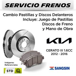 FRENOS - CAMBIO PASTILLAS Y DISCOS KIA CERATO III 2012 - 2016 - DELANTEROS | DISC. SANGSIN - PAST. SANGSIN - SERVICIO