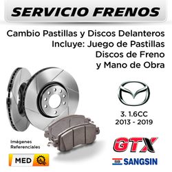 FRENOS - CAMBIO PASTILLAS Y DISCOS MAZDA 3 1.6 2013 - 2019 - DELANTEROS | DISC. GTX - PAST. SANGSIN 01 - SERVICIO