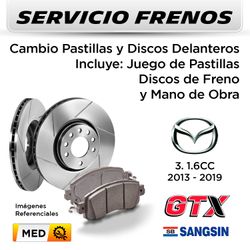 FRENOS - CAMBIO PASTILLAS Y DISCOS MAZDA 3 1.6 2013 - 2019 - DELANTEROS | DISC. GTX - PAST. SANGSIN 02 - SERVICIO