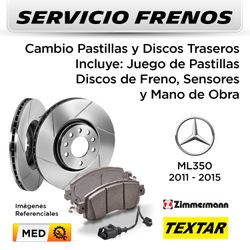 FRENOS - CAMBIO PASTILLAS Y DISCOS MERCEDES BENZ ML350 2011 - 2015 - TRASEROS | INCL. SENSOR P. TEXTAR - D. ZIMMERMAN - SERVICIO