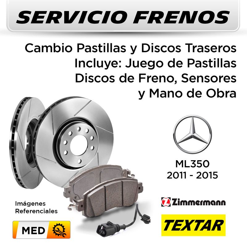 FRENOS---CAMBIO-PASTILLAS-Y-DISCOS-TRASEROS-MERCEDES-BENZ-ML350-2011-2015-|-INCL.-SENSOR--P.-TEXTAR---D.-ZIMMERMAN