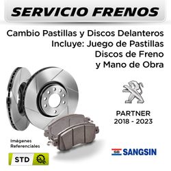 FRENOS - CAMBIO PASTILLAS Y DISCOS PEUGEOT PARTNER III 1.6 HDI 2018 - DELANTEROS | DISC. SANGSIN - PAST. SANGSIN - SERVICIO