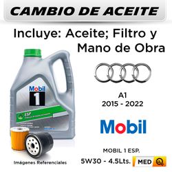 CAMBIO DE ACEITE AUDI A1 2015 - 2022 - | MOBIL 1 5W30 4 LT ESPEC - FILTRO HU6014/1z MANN