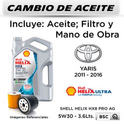 CAMBIO DE ACEITE TOYOTA YARIS 1.3 2011 - 2016 - | 5W30 SHELL HX8 PRO AG 4L - FILTRO HU6006z HANZO