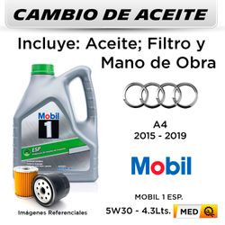 CAMBIO DE ACEITE AUDI A4 2015 - 2019 - | MOBIL 1 5W30 4 LT ESPEC - FILTRO OX1217D MAHLE