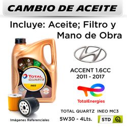 CAMBIO DE ACEITE HYUNDAI ACCENT 1.6 2011 - 2017 - | TOTAL INEO MC3 5W30 5L - FILTRO W610/82 HANZO