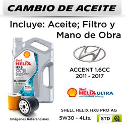 CAMBIO DE ACEITE HYUNDAI ACCENT 1.6 2011 - 2017 - | 5W30 SHELL 4L - FILTRO W610/82 HANZO