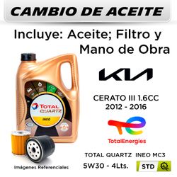 CAMBIO DE ACEITE KIA CERATO III 1.6 2012 - 2016 - | TOTAL INEO MC3 5W30 5L - FILTRO W811/80 HANZO