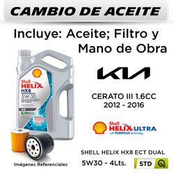 CAMBIO DE ACEITE KIA CERATO III 1.6 2012 - 2016 - | 5W30 SHELL 5L - FILTRO W811/80 HANZO