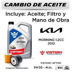 CAMBIO DE ACEITE KIA MORNING 1.2 2012 - | VISTONY 5W30 5 LTS. - FILTRO W7023 MANN FILTER