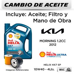 CAMBIO DE ACEITE KIA MORNING 1.2 2012 - | SHELL 10W40 4LTS - FILTRO W7023 MANN FILTER