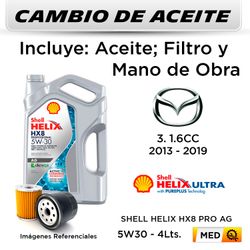 CAMBIO DE ACEITE MAZDA 3 1.6 2013 - 2019 - | 5W30 SHELL HX8 PRO AG 4L - FILTRO W67/80 HANZO