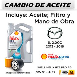 CAMBIO DE ACEITE MAZDA 6 2.0 2013 - 2016 - | 5W30 SHELL HX8 PRO AG 4L - FILTRO W67/80 HANZO