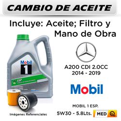 CAMBIO DE ACEITE MERCEDES A200 CDI 2.0CC | MOBIL 1 5W30 4 LTS + 1 LT - FILTRO HU711/6Z MANN