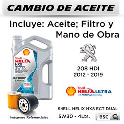 CAMBIO DE ACEITE PEUGEOT 208 1.4 2012 - 2019 - | 5W30 SHELL 5L - FILTRO W712/8 HANZO