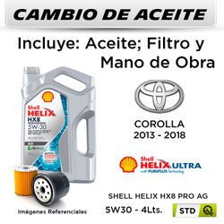 CAMBIO DE ACEITE TOYOTA COROLLA 1.6 2013 - 2018 - | 5W30 SHELL HX8 PRO AG 4L - FILTRO HU6006Z MANN FILTER