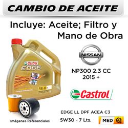 CAMBIO DE ACEITE  NISSAN  NP300 2.3 CC  2015 + | CASTROL EDGE LL DPF ACEA C3 5W30 - FILTRO HU6011Z STP