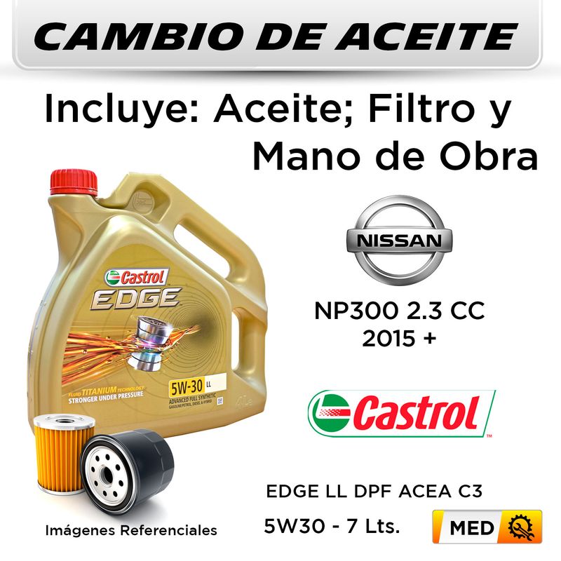 CAMBIO-DE-ACEITE--NISSAN--NP300-2.3-CC--2015---|-CASTROL-EDGE-LL-DPF-ACEA-C3-5W30---FILTRO-HU6011Z-STP