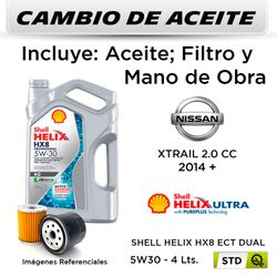 CAMBIO DE ACEITE  NISSAN  XTRAIL 2.0 CC  2014 + | SHELL HELIX HX8 ECT DUAL 5W30 - FILTRO HU6011X WURTEX