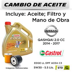 CAMBIO DE ACEITE  NISSAN  QASHQAI 2.0 CC  2014 - 2017 | CASTROL EDGE LL DPF ACEA C3 5W30 - FILTRO HU6011Z STP