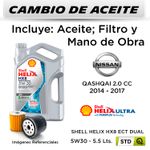 CAMBIO-DE-ACEITE--NISSAN--QASHQAI-2.0-CC--2014---2017-|-SHELL-HELIX-HX8-ECT-DUAL-5W30---FILTRO-HU6011Z-STP